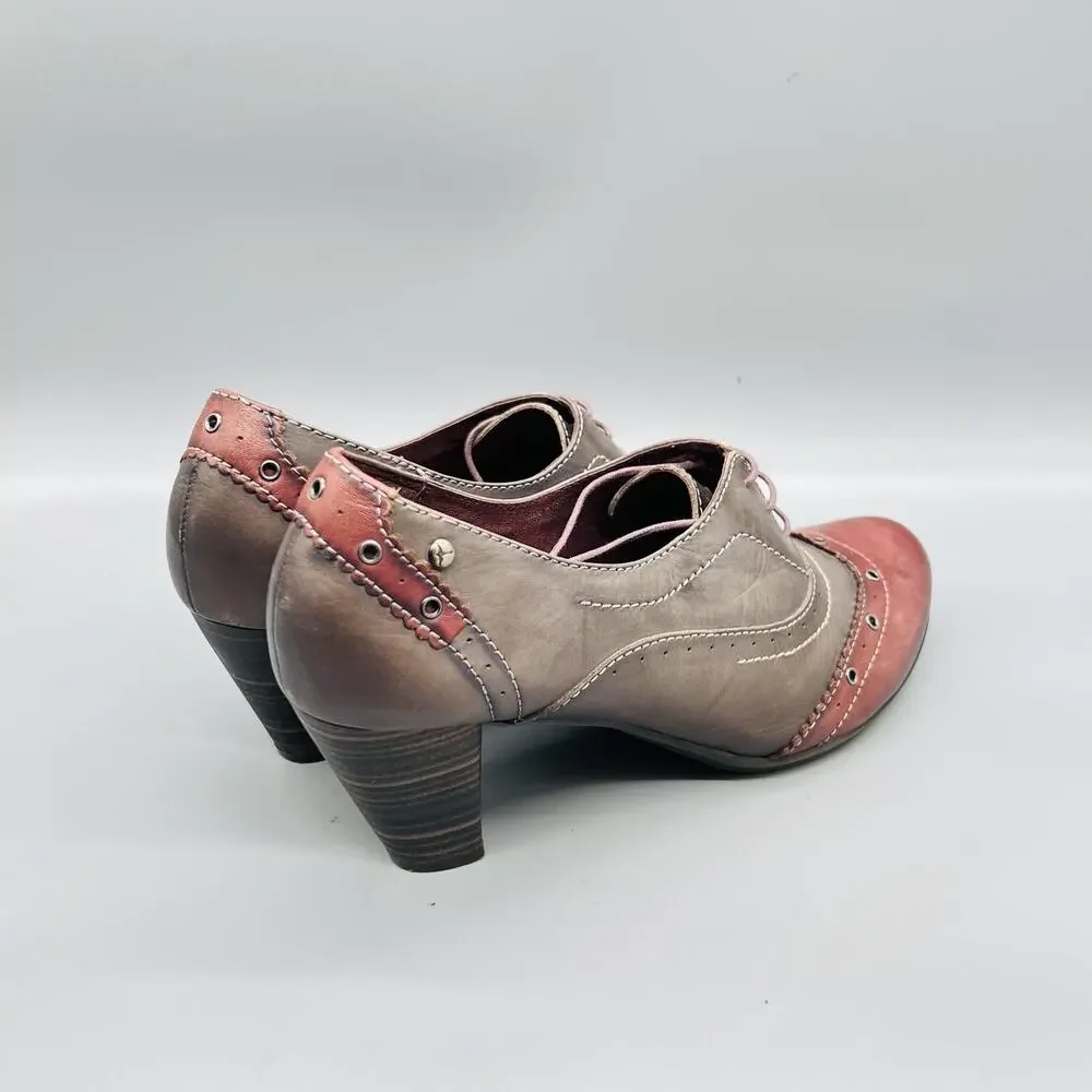 Pikolinos Shoes Womens 10.5 Brown Leather Colorblock Lace Up Wingtip Heel Pumps